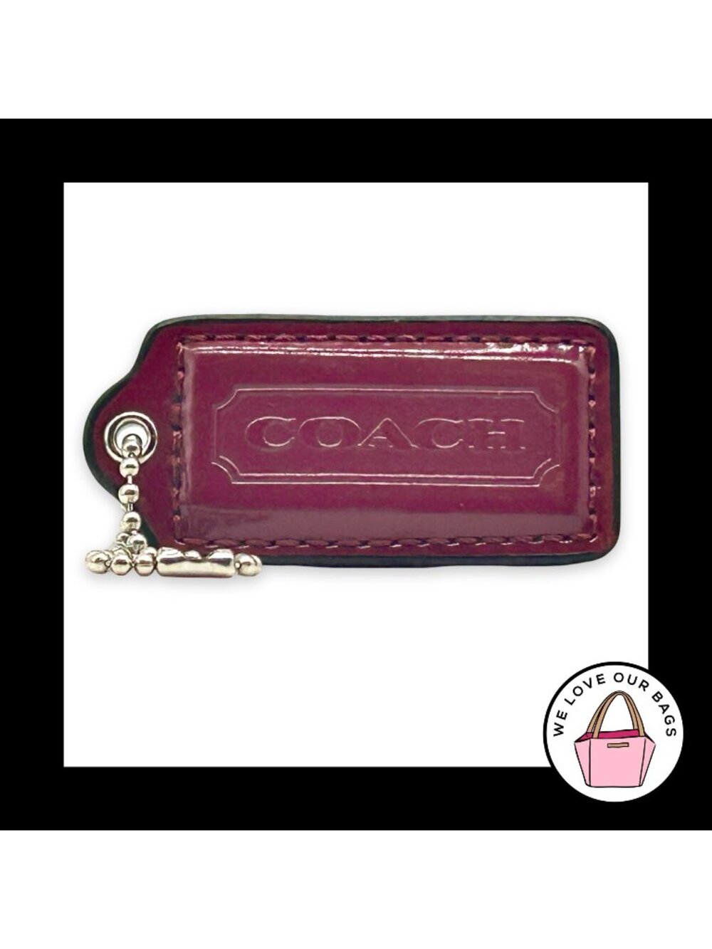 COACH HANG TAG 2.25" Magenta Dark Pink Patent Leather Bag Charm Keychain Fob